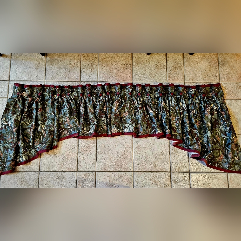 Valance In  Leaf Print with Burgundy Trim